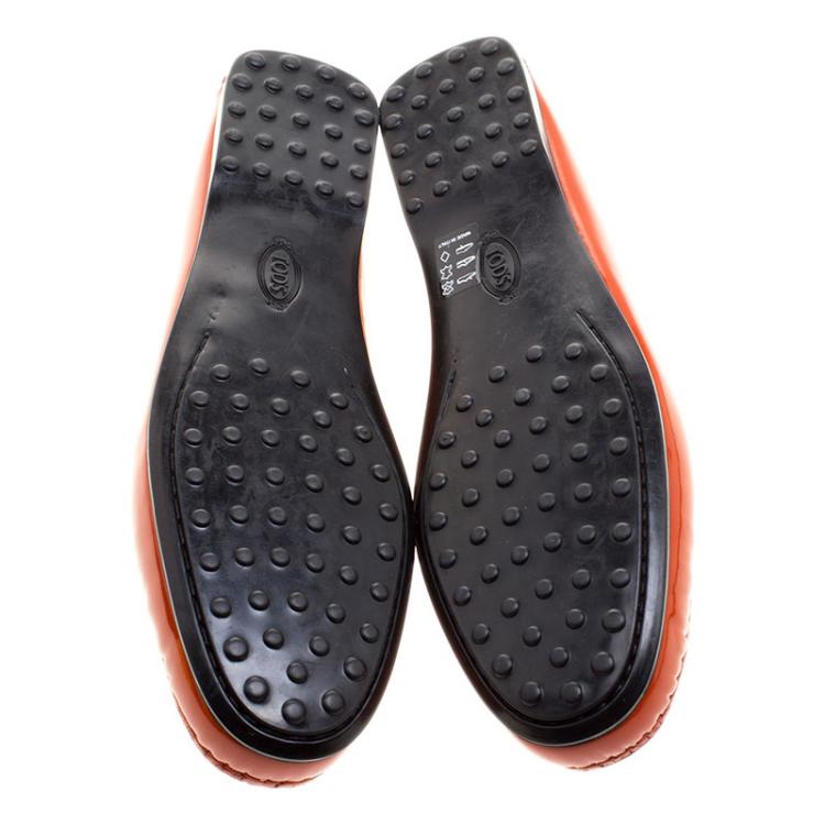 Pre Owned Tod's Orange Patent Leather Horsebit Loafers Size 39