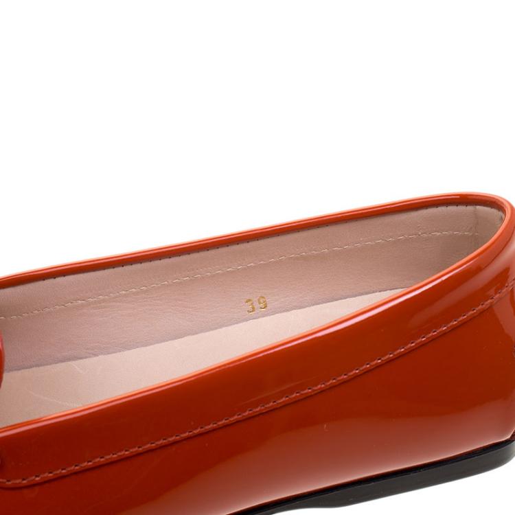 Pre Owned Tod's Orange Patent Leather Horsebit Loafers Size 39