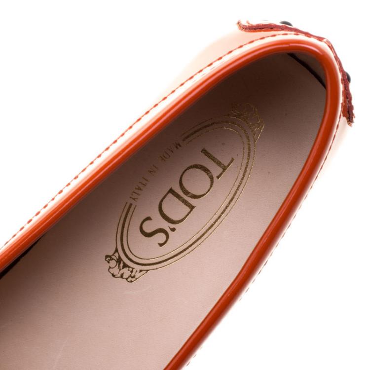 Pre Owned Tod's Orange Patent Leather Horsebit Loafers Size 39