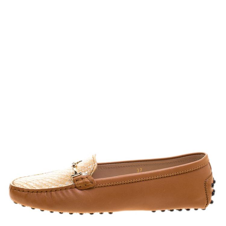 Pre Owned Tod's Two Tone Embossed Python Leather Horsebit Loafers Size 37