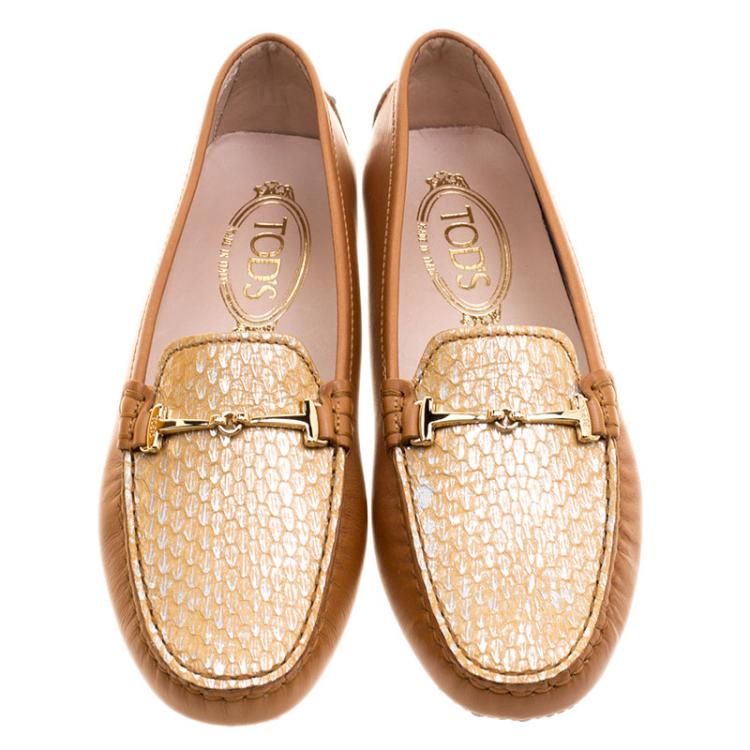 Pre Owned Tod's Two Tone Embossed Python Leather Horsebit Loafers Size 37