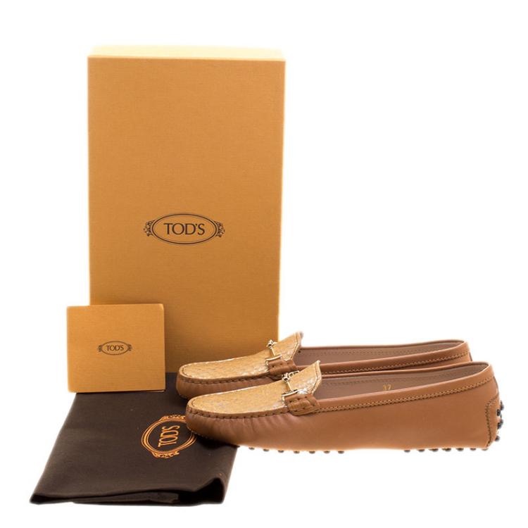 Pre Owned Tod's Two Tone Embossed Python Leather Horsebit Loafers Size 37