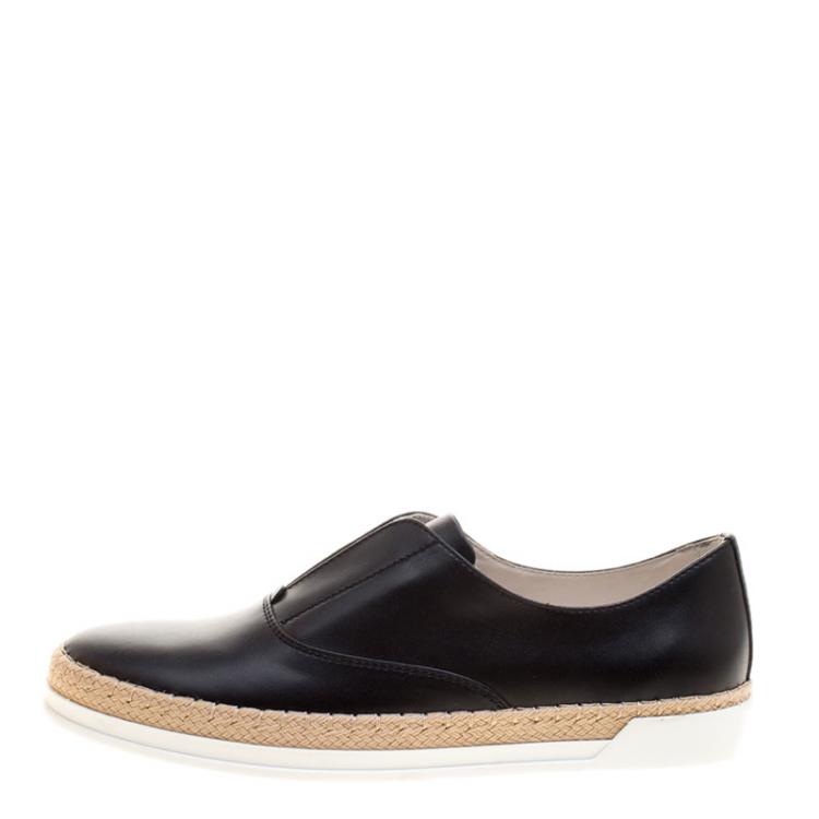 مملوكة مسبقًا Tod's Black Leather Francesina Espadrille Slip On Sneakers Size 39