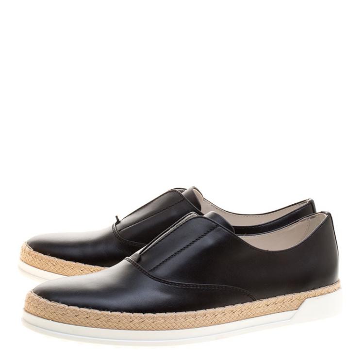 مملوكة مسبقًا Tod's Black Leather Francesina Espadrille Slip On Sneakers Size 39