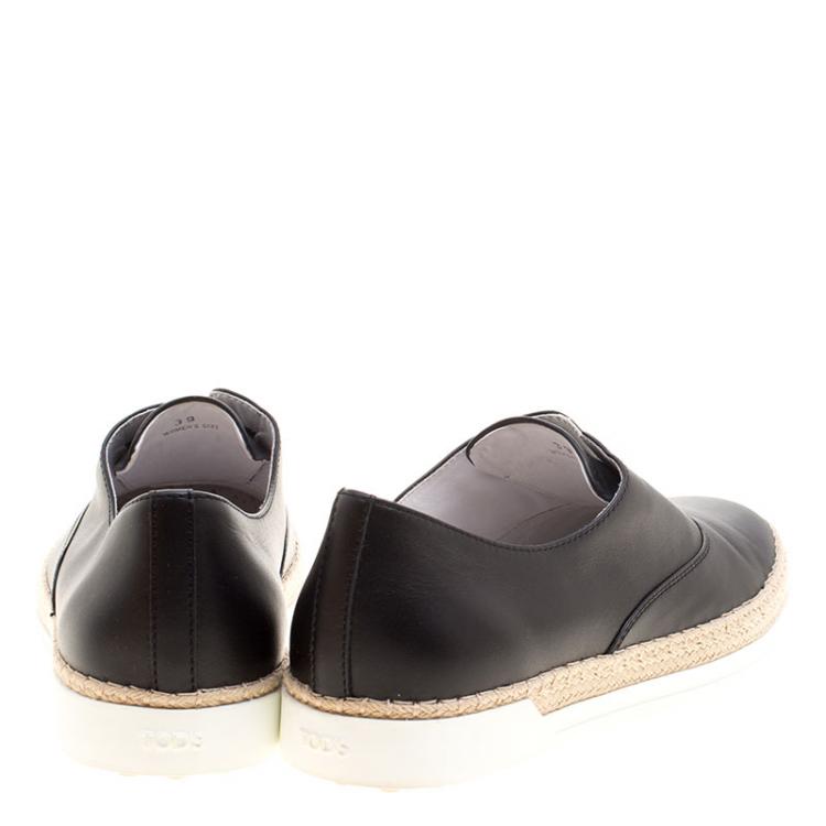 مملوكة مسبقًا Tod's Black Leather Francesina Espadrille Slip On Sneakers Size 39