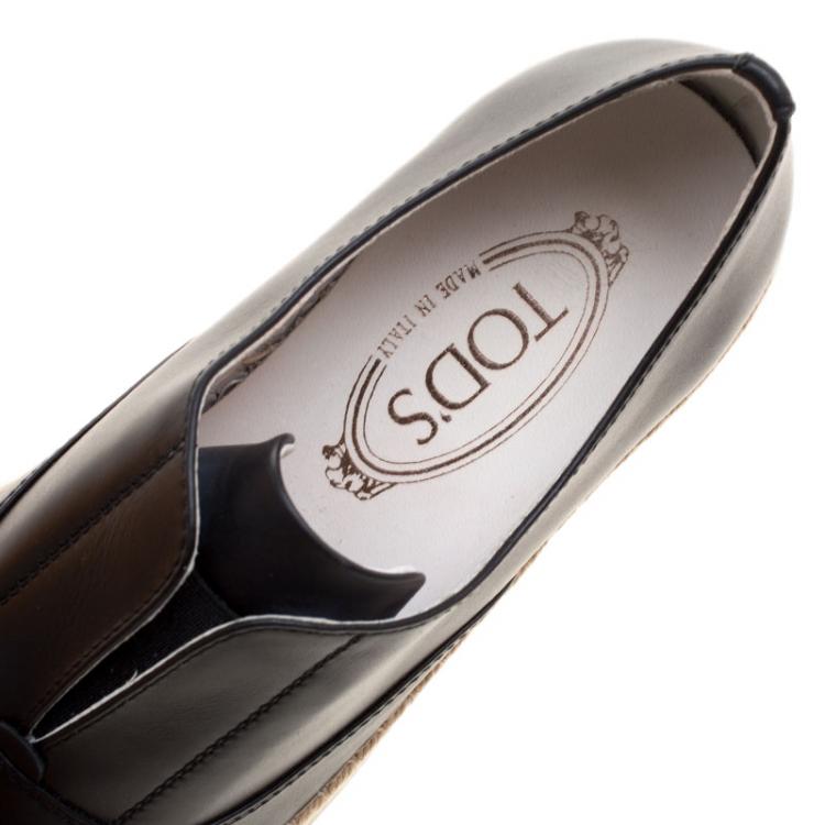 مملوكة مسبقًا Tod's Black Leather Francesina Espadrille Slip On Sneakers Size 39