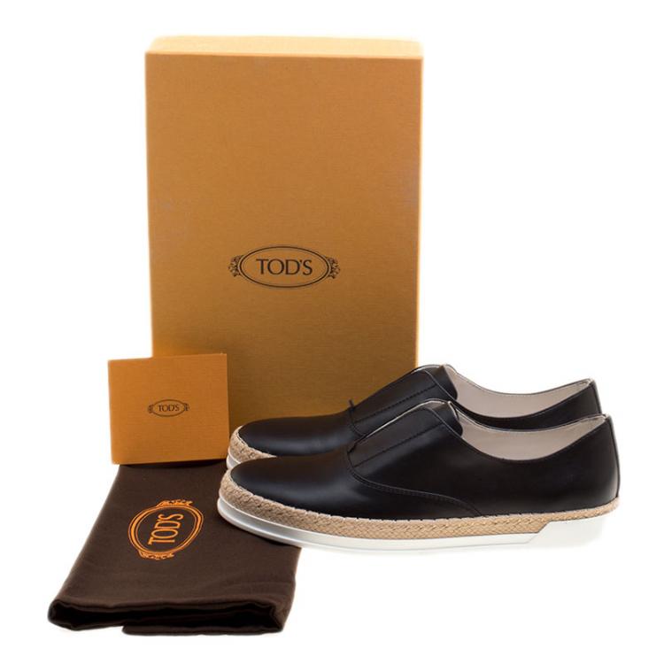 مملوكة مسبقًا Tod's Black Leather Francesina Espadrille Slip On Sneakers Size 39