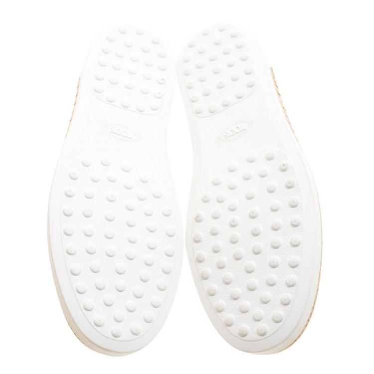 Pre Owned Tod's Metallic Silver and White Leather Francesina Espadrille Slip On Sneakers Size 37.5