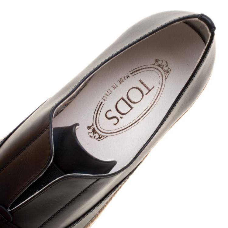 Pre Owned Tod's Black Leather Francesina Espadrille Slip On Sneakers Size 37.5