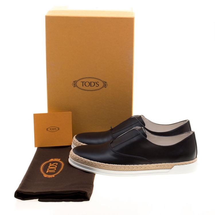 Pre Owned Tod's Black Leather Francesina Espadrille Slip On Sneakers Size 37.5