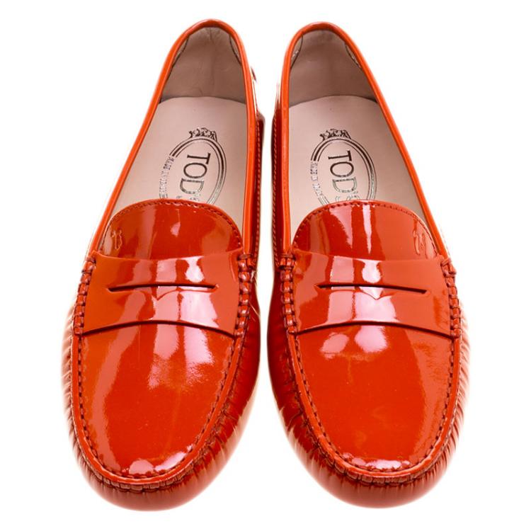 Pre Owned Tod's Orange Patent Leather Penny Loafers Size 39