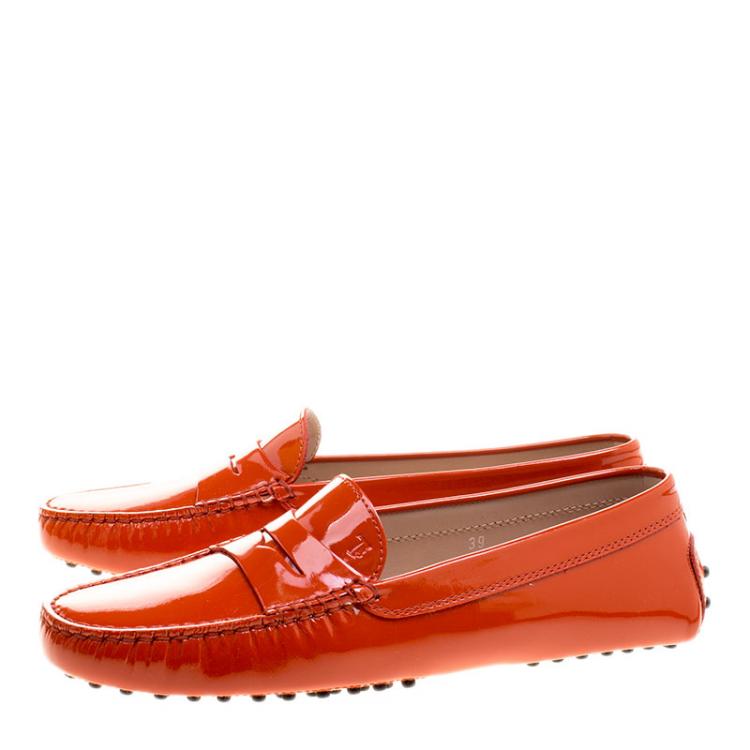Pre Owned Tod's Orange Patent Leather Penny Loafers Size 39