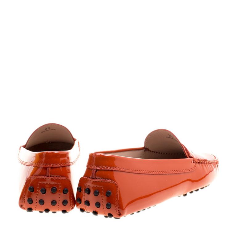 Pre Owned Tod's Orange Patent Leather Penny Loafers Size 39