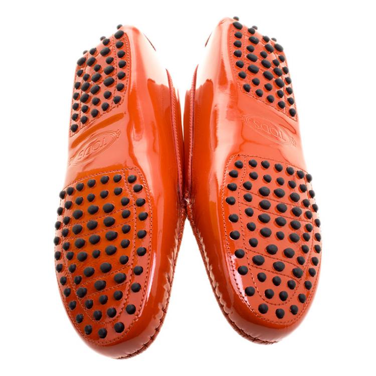 Pre Owned Tod's Orange Patent Leather Penny Loafers Size 39