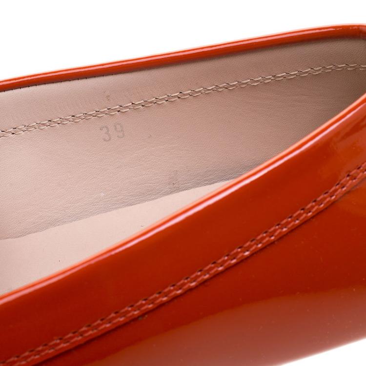 Pre Owned Tod's Orange Patent Leather Penny Loafers Size 39