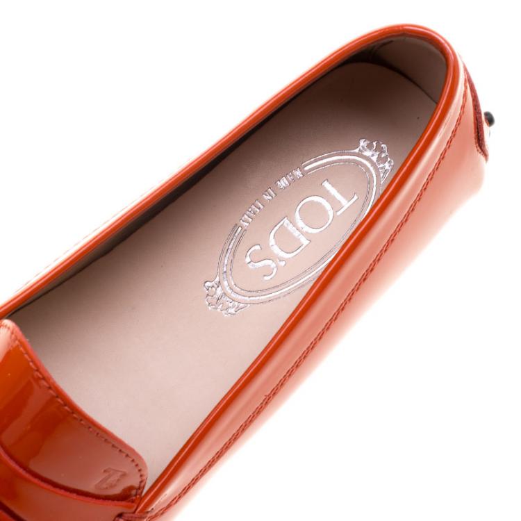 Pre Owned Tod's Orange Patent Leather Penny Loafers Size 39