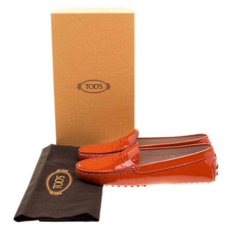 Pre Owned Tod's Orange Patent Leather Penny Loafers Size 39