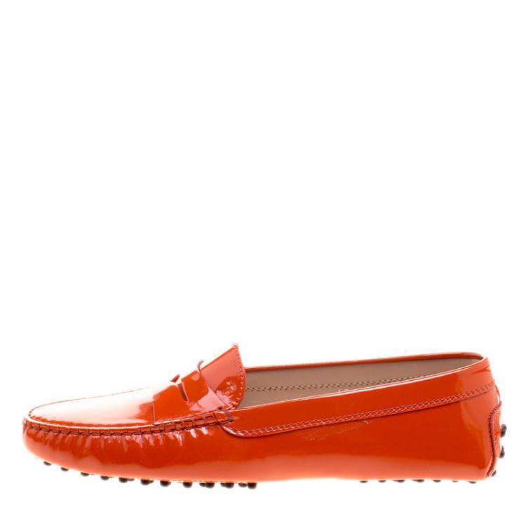 Pre Owned Tod's Orange Patent Leather Penny Loafers Size 40