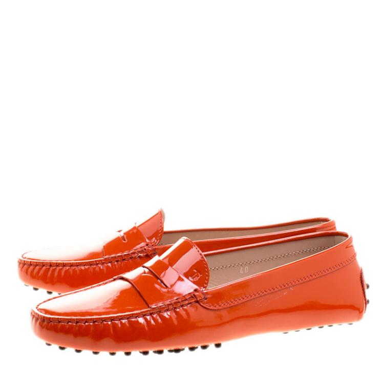 Pre Owned Tod's Orange Patent Leather Penny Loafers Size 40