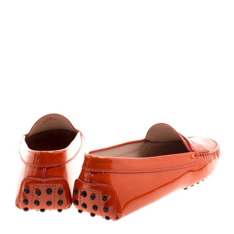 Pre Owned Tod's Orange Patent Leather Penny Loafers Size 40