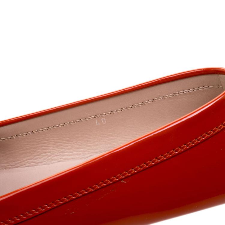 Pre Owned Tod's Orange Patent Leather Penny Loafers Size 40