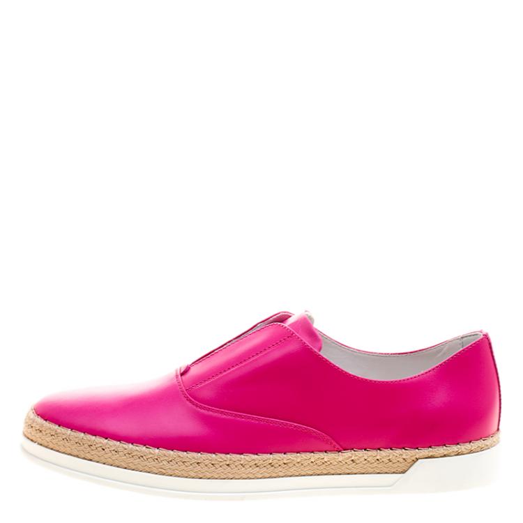 Pre Owned Tod's Fuschia Pink Leather Francesina Espadrille Slip On Sneakers Size 37.5