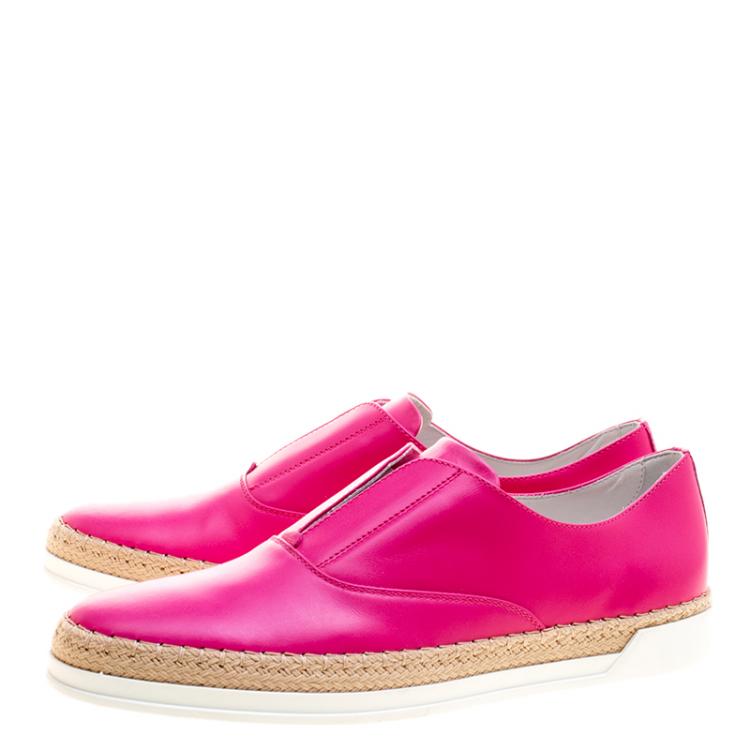 Pre Owned Tod's Fuschia Pink Leather Francesina Espadrille Slip On Sneakers Size 37.5