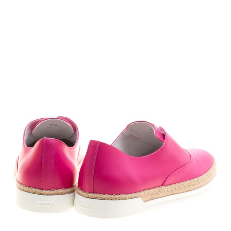 Pre Owned Tod's Fuschia Pink Leather Francesina Espadrille Slip On Sneakers Size 37.5