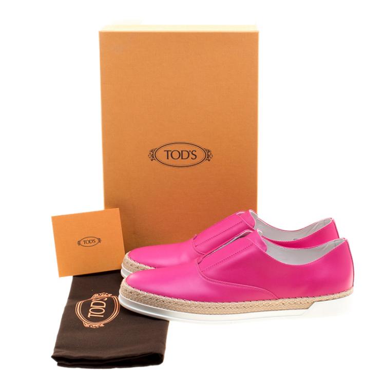 Pre Owned Tod's Fuschia Pink Leather Francesina Espadrille Slip On Sneakers Size 37.5