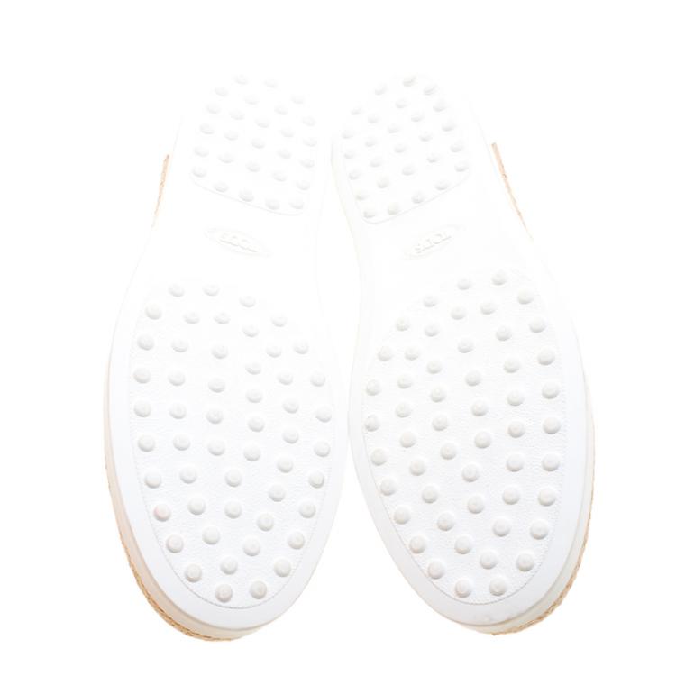 Pre Owned Tod's Metallic Gold Leather Pantofola Espadrille Slip On Sneakers Size 40.5