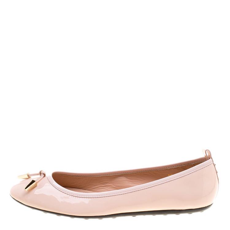 Pre Owned Tod's Blush Pink Patent Leather Studded Ballet Flats Size 38