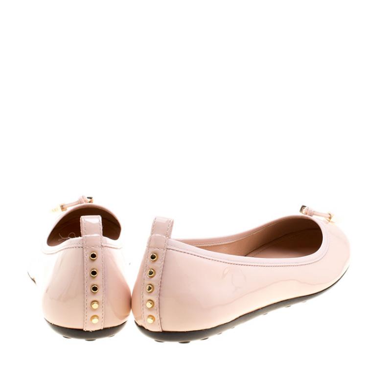 Pre Owned Tod's Blush Pink Patent Leather Studded Ballet Flats Size 38
