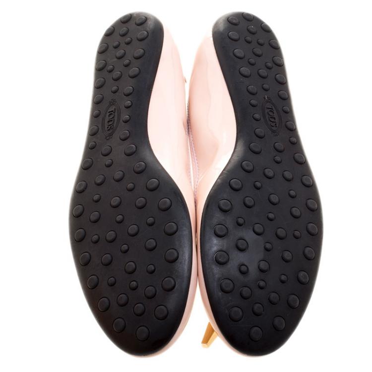 Pre Owned Tod's Blush Pink Patent Leather Studded Ballet Flats Size 38
