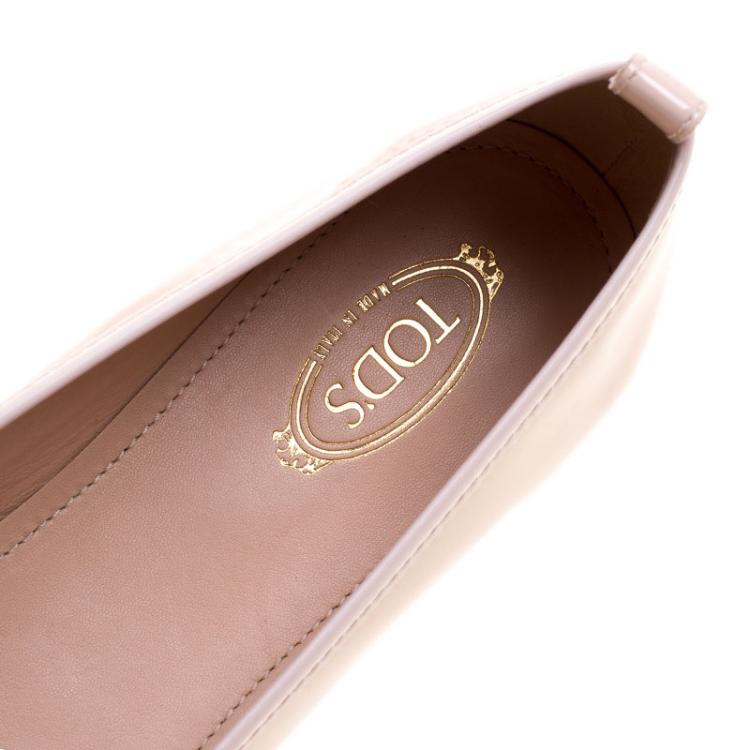 Pre Owned Tod's Blush Pink Patent Leather Studded Ballet Flats Size 38