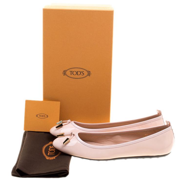 Pre Owned Tod's Blush Pink Patent Leather Studded Ballet Flats Size 38