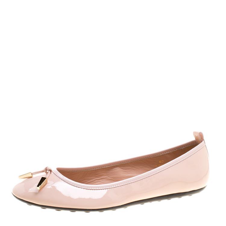 Pre Owned Tod's Blush Pink Leather Studded Ballet Flats Size 40