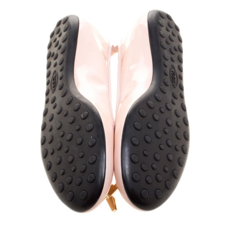 Pre Owned Tod's Blush Pink Leather Studded Ballet Flats Size 40
