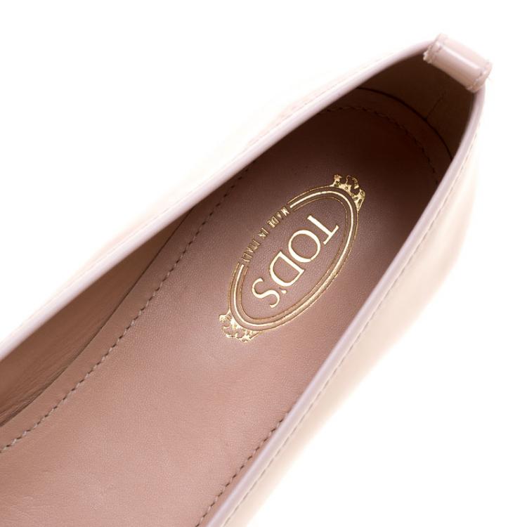 Pre Owned Tod's Blush Pink Leather Studded Ballet Flats Size 40
