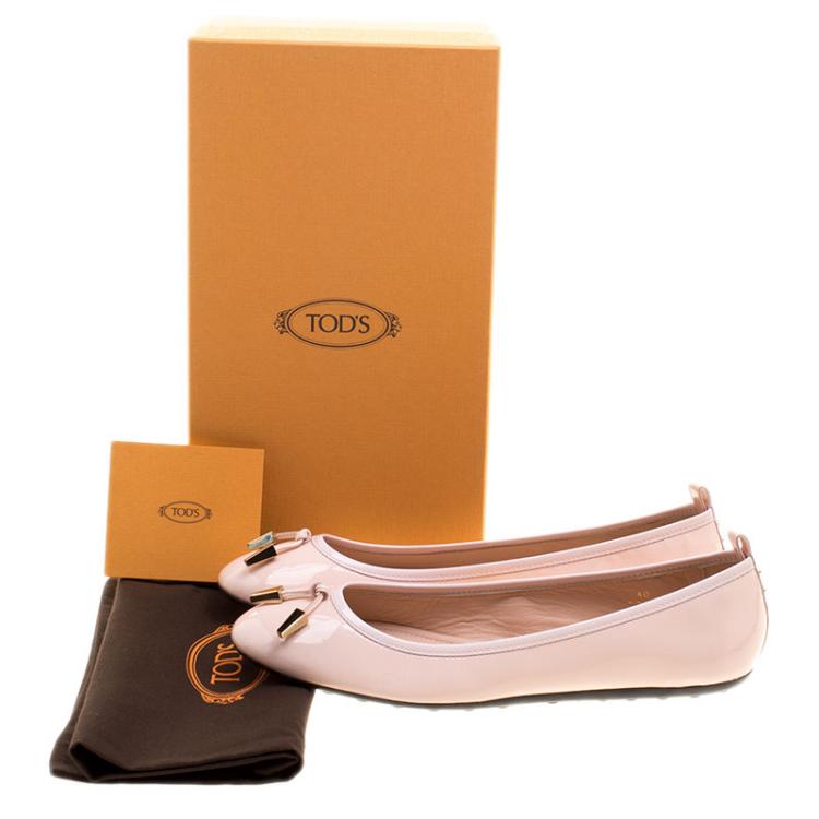 Pre Owned Tod's Blush Pink Leather Studded Ballet Flats Size 40