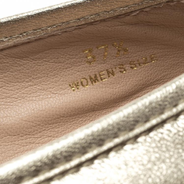 Pre Owned Tod's Metallic Gold Leather Studded Ballet Flats Size 37.5