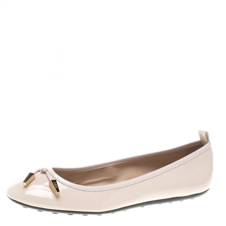 Pre Owned Tod's Blush Pink Leather Studded Ballet Flats Size 39