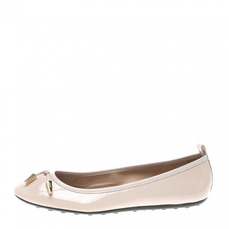 Pre Owned Tod's Blush Pink Leather Studded Ballet Flats Size 39