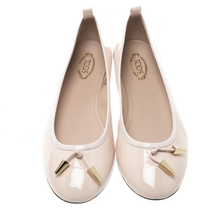 Pre Owned Tod's Blush Pink Leather Studded Ballet Flats Size 39