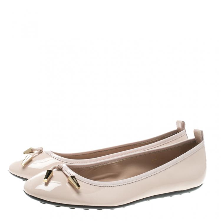 Pre Owned Tod's Blush Pink Leather Studded Ballet Flats Size 39