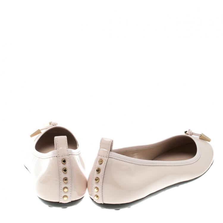 Pre Owned Tod's Blush Pink Leather Studded Ballet Flats Size 39