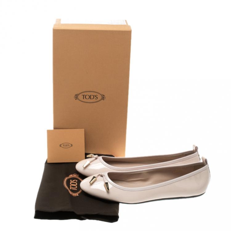 Pre Owned Tod's Blush Pink Leather Studded Ballet Flats Size 39