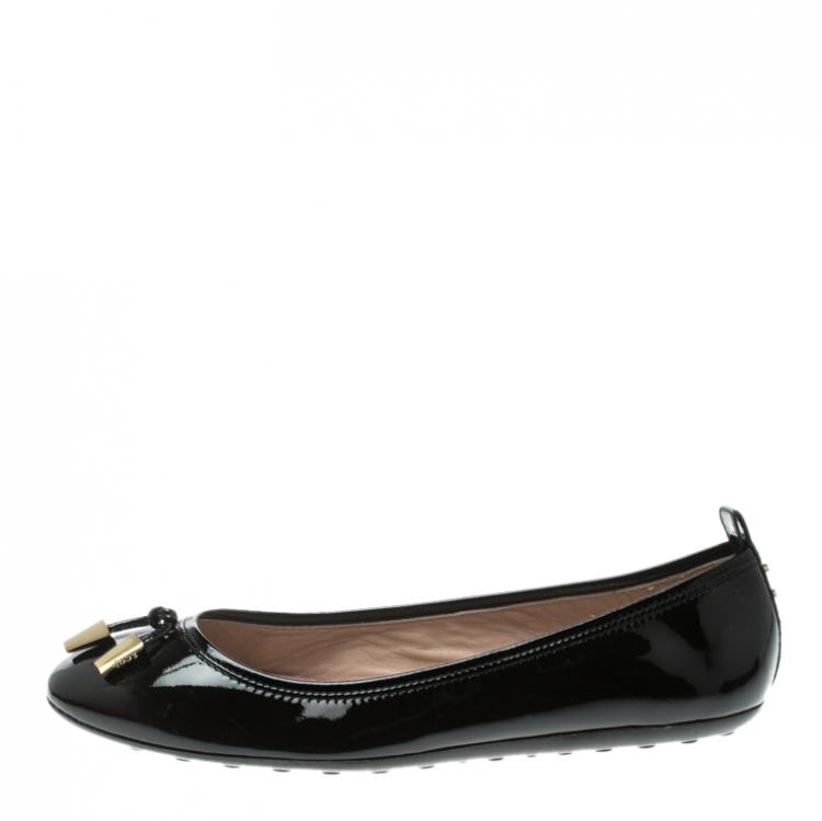 Pre Owned Tod's Black Patent Leather Studded Ballet Flats Size 38