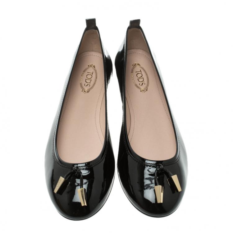Pre Owned Tod's Black Patent Leather Studded Ballet Flats Size 38