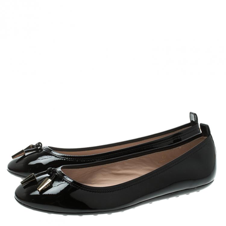 Pre Owned Tod's Black Patent Leather Studded Ballet Flats Size 38