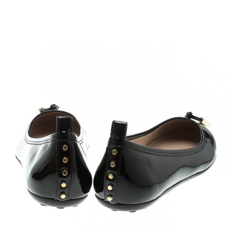 Pre Owned Tod's Black Patent Leather Studded Ballet Flats Size 38